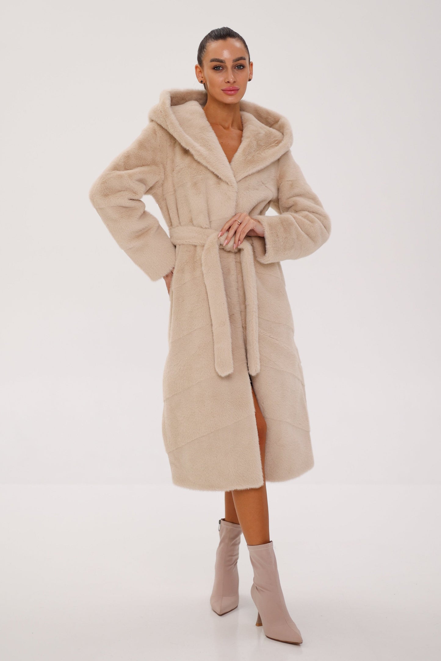 Faux Mink Effect Fur Hooded Coat
