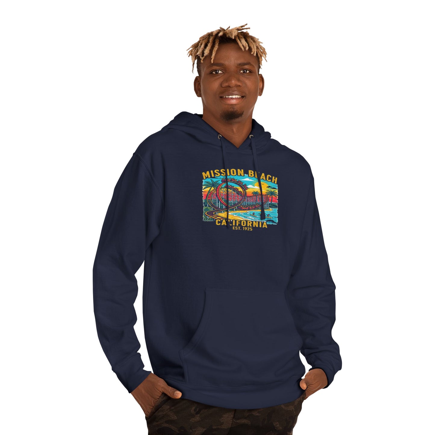Mission Beach CA Hooded Sweatshirt, Beach Vibes, Casual Wear, Gift for Him/Her