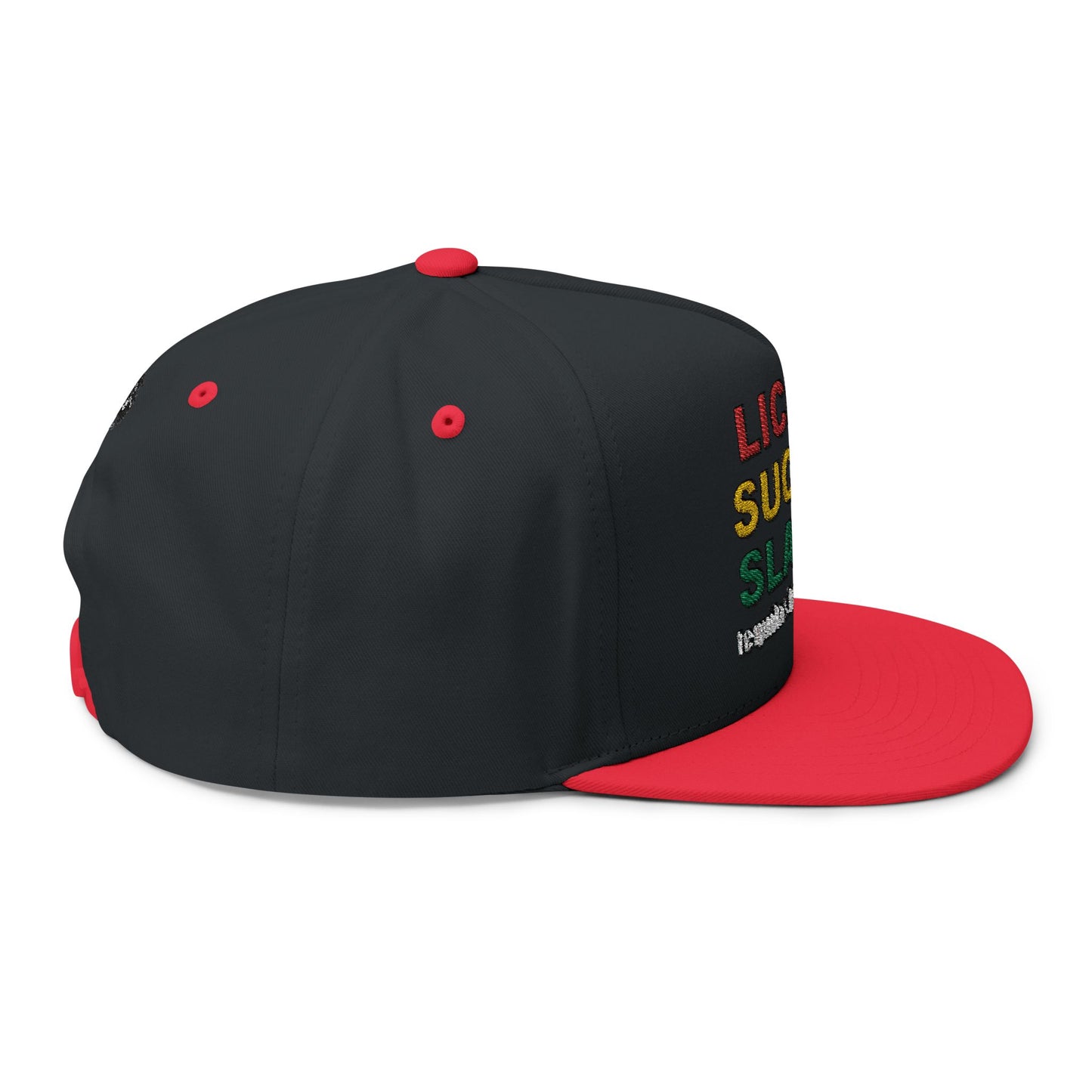 LICK IT SUCK IT SLAM IT Embroidered Flat Bill Cap with Fun Slogan, Trendy Baseball Hat for Parties, Gift for Friends, Holiday Accessory, Cool Streetwear