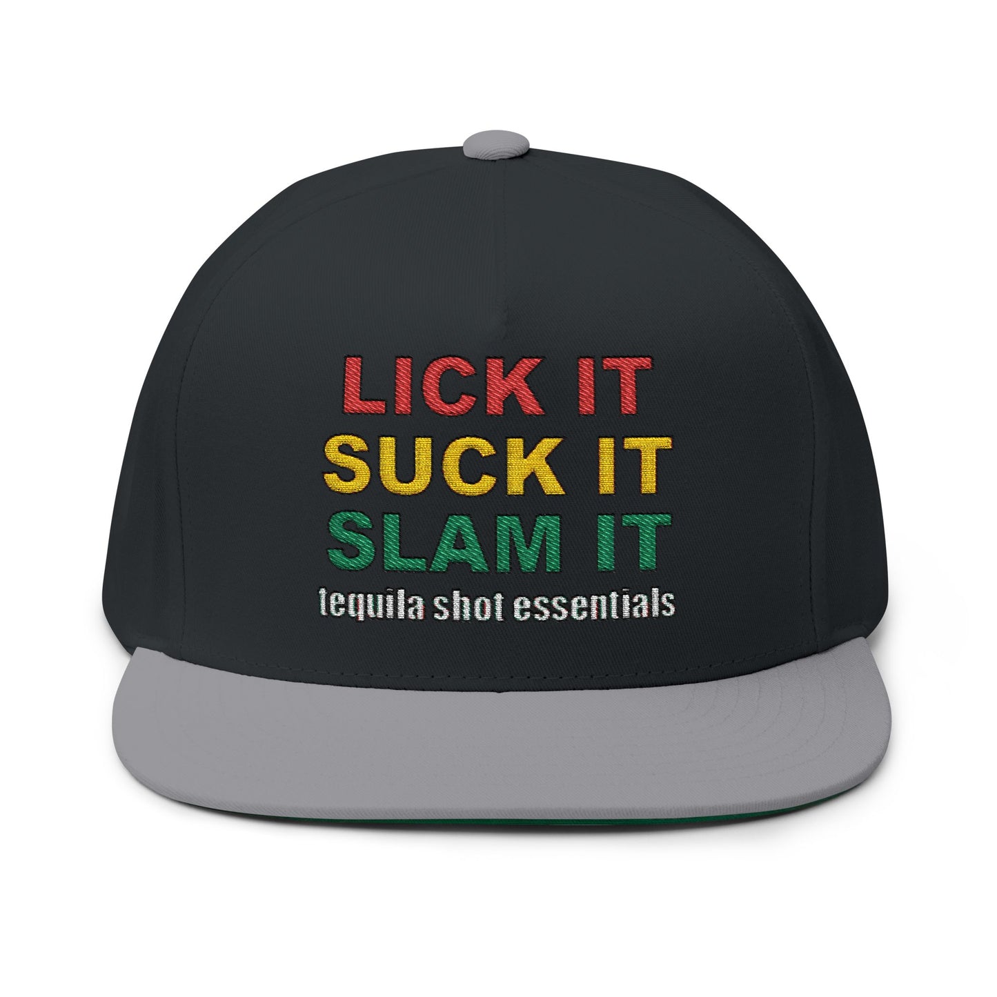 LICK IT SUCK IT SLAM IT Embroidered Flat Bill Cap with Fun Slogan, Trendy Baseball Hat for Parties, Gift for Friends, Holiday Accessory, Cool Streetwear