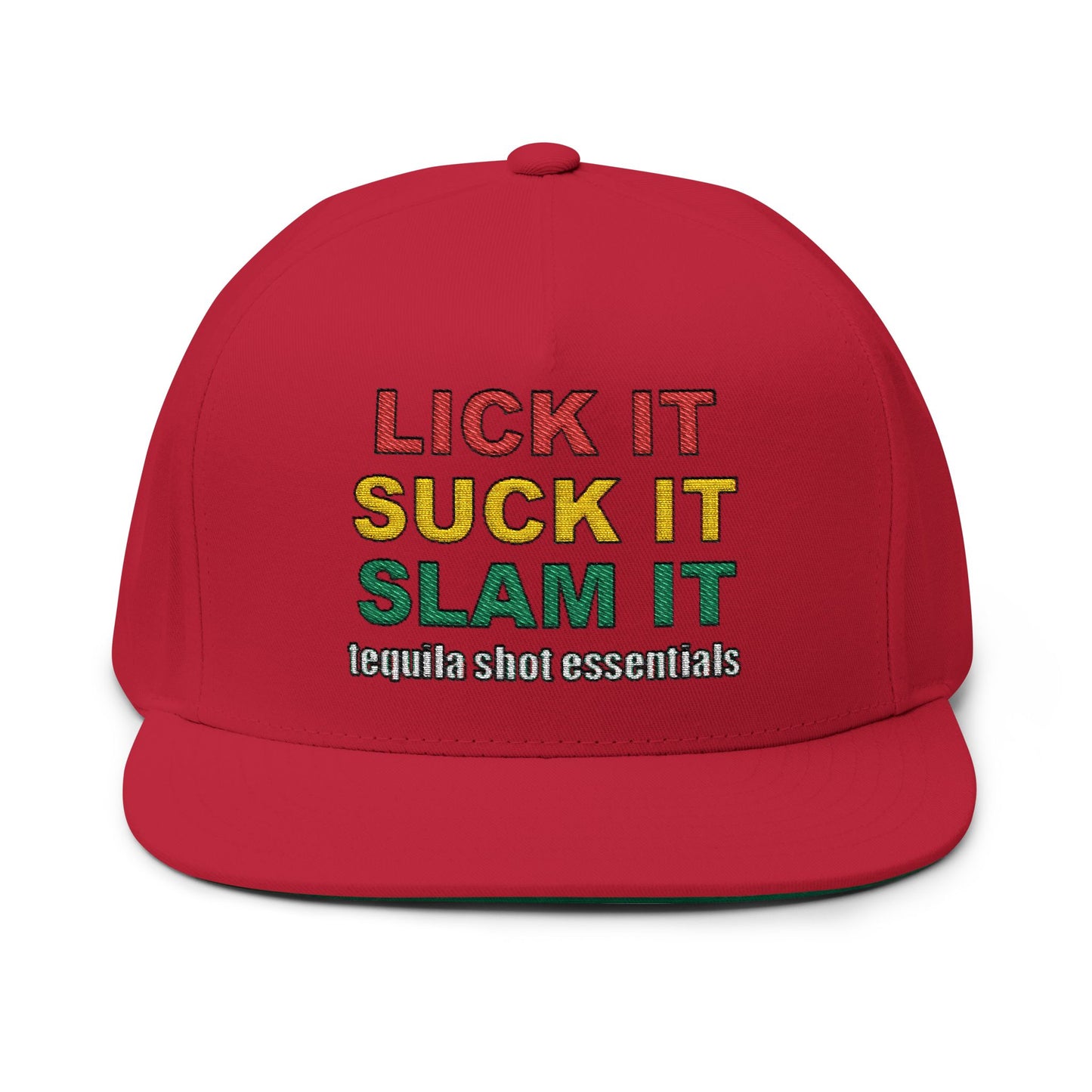 LICK IT SUCK IT SLAM IT Embroidered Flat Bill Cap with Fun Slogan, Trendy Baseball Hat for Parties, Gift for Friends, Holiday Accessory, Cool Streetwear