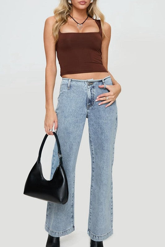 Square Neck Sleeveless Tank Top (Coffee)