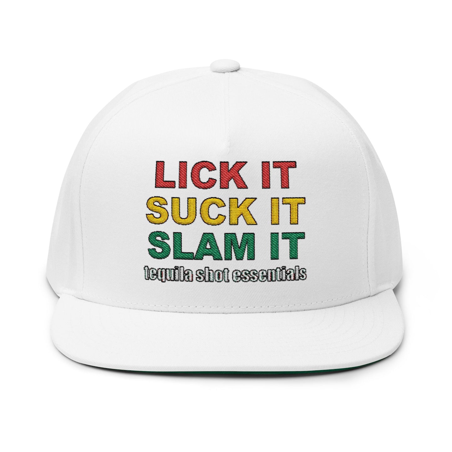 LICK IT SUCK IT SLAM IT Embroidered Flat Bill Cap with Fun Slogan, Trendy Baseball Hat for Parties, Gift for Friends, Holiday Accessory, Cool Streetwear