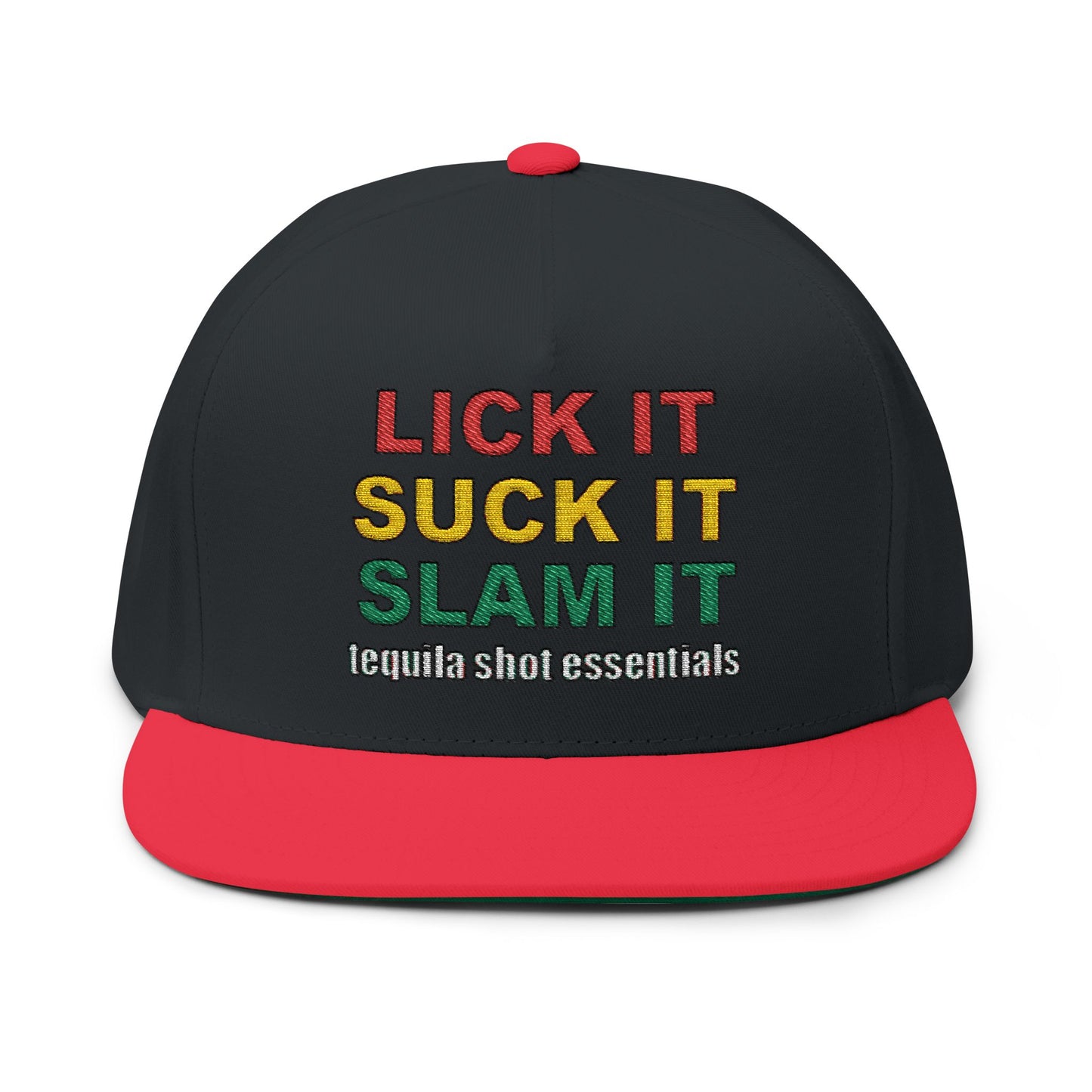 LICK IT SUCK IT SLAM IT Embroidered Flat Bill Cap with Fun Slogan, Trendy Baseball Hat for Parties, Gift for Friends, Holiday Accessory, Cool Streetwear