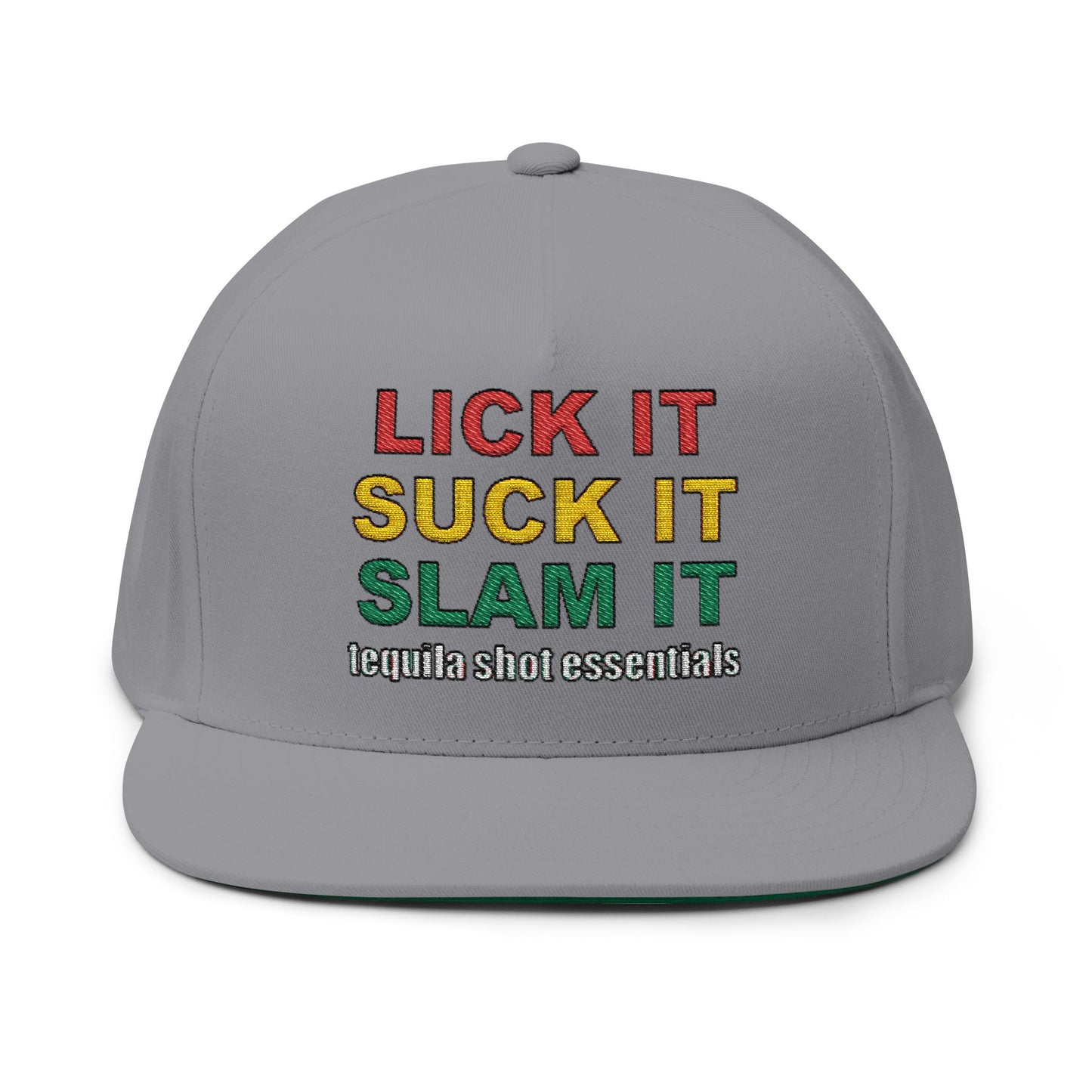 LICK IT SUCK IT SLAM IT Embroidered Flat Bill Cap with Fun Slogan, Trendy Baseball Hat for Parties, Gift for Friends, Holiday Accessory, Cool Streetwear