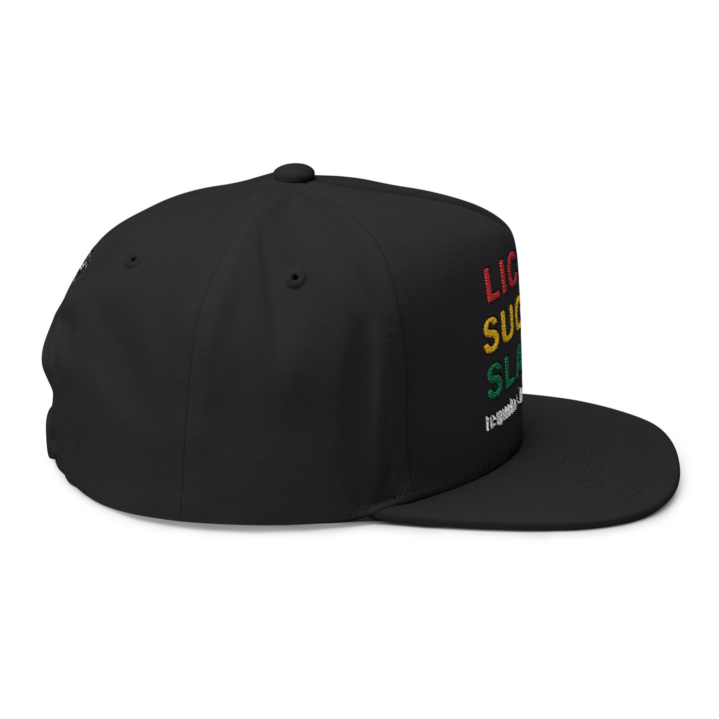 LICK IT SUCK IT SLAM IT Embroidered Flat Bill Cap with Fun Slogan, Trendy Baseball Hat for Parties, Gift for Friends, Holiday Accessory, Cool Streetwear