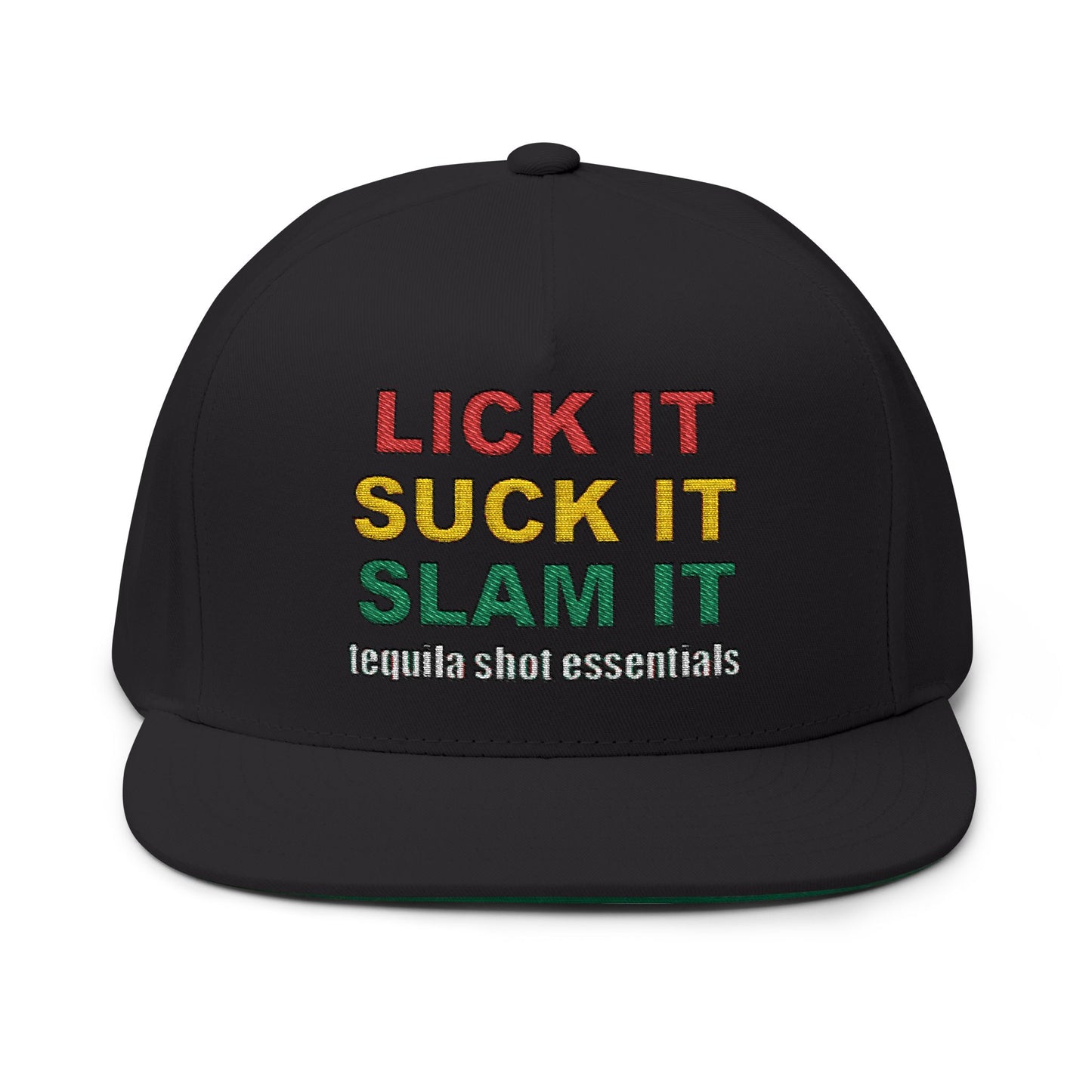 LICK IT SUCK IT SLAM IT Embroidered Flat Bill Cap with Fun Slogan, Trendy Baseball Hat for Parties, Gift for Friends, Holiday Accessory, Cool Streetwear