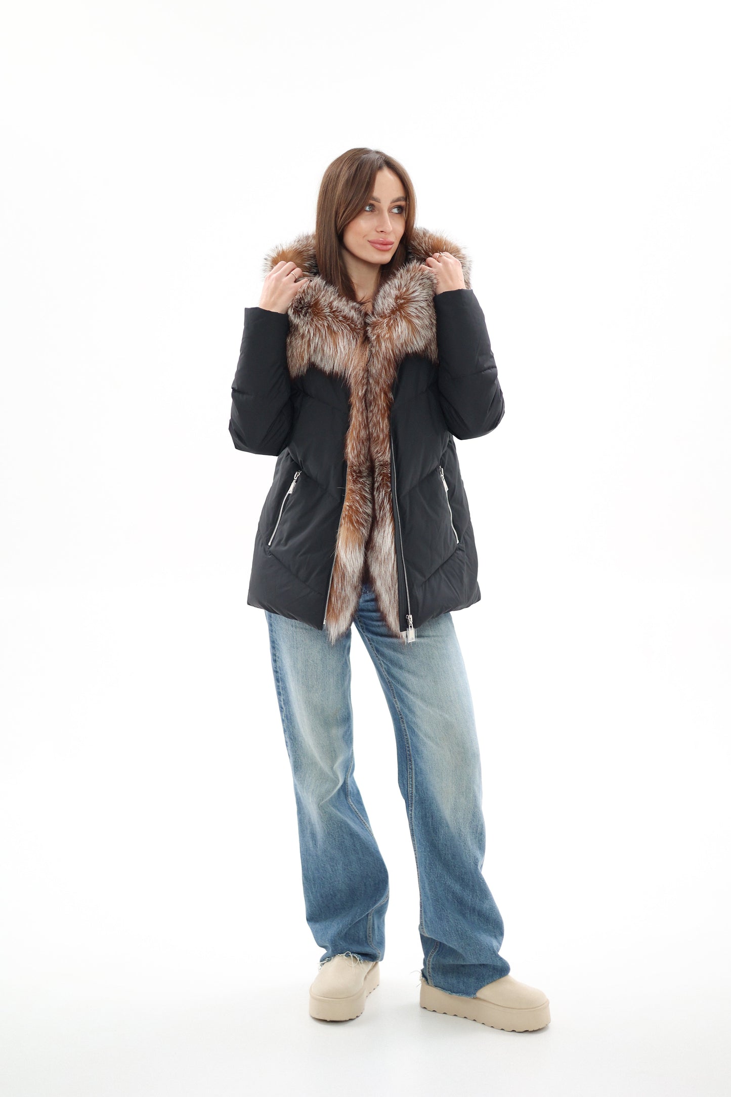 Genuine Silver Fox Fur Down Insulated Parka