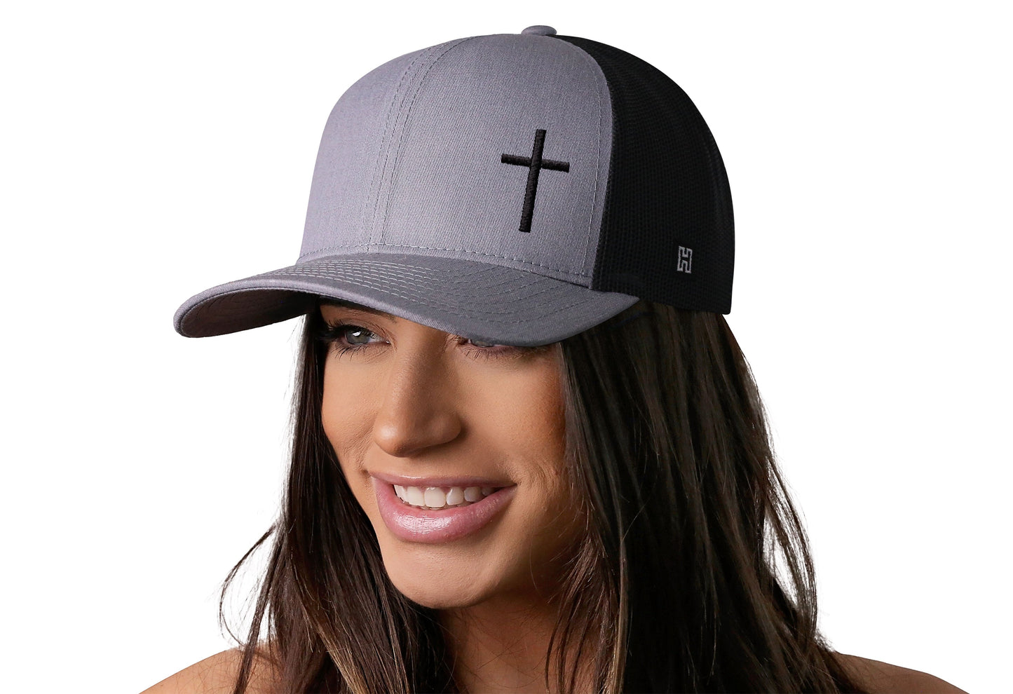 Cross Trucker Hat | Gray Black Christian Snapback