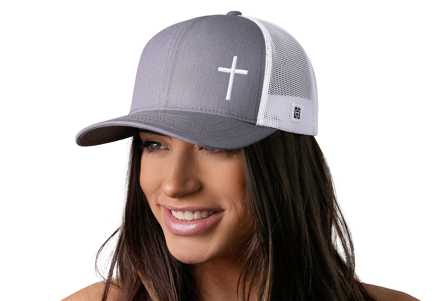 Cross Trucker Hat | Gray White Christian Snapback