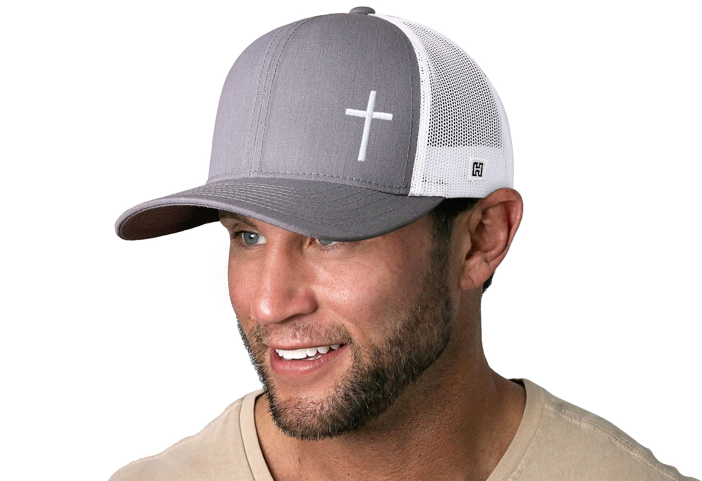 Cross Trucker Hat | Gray White Christian Snapback