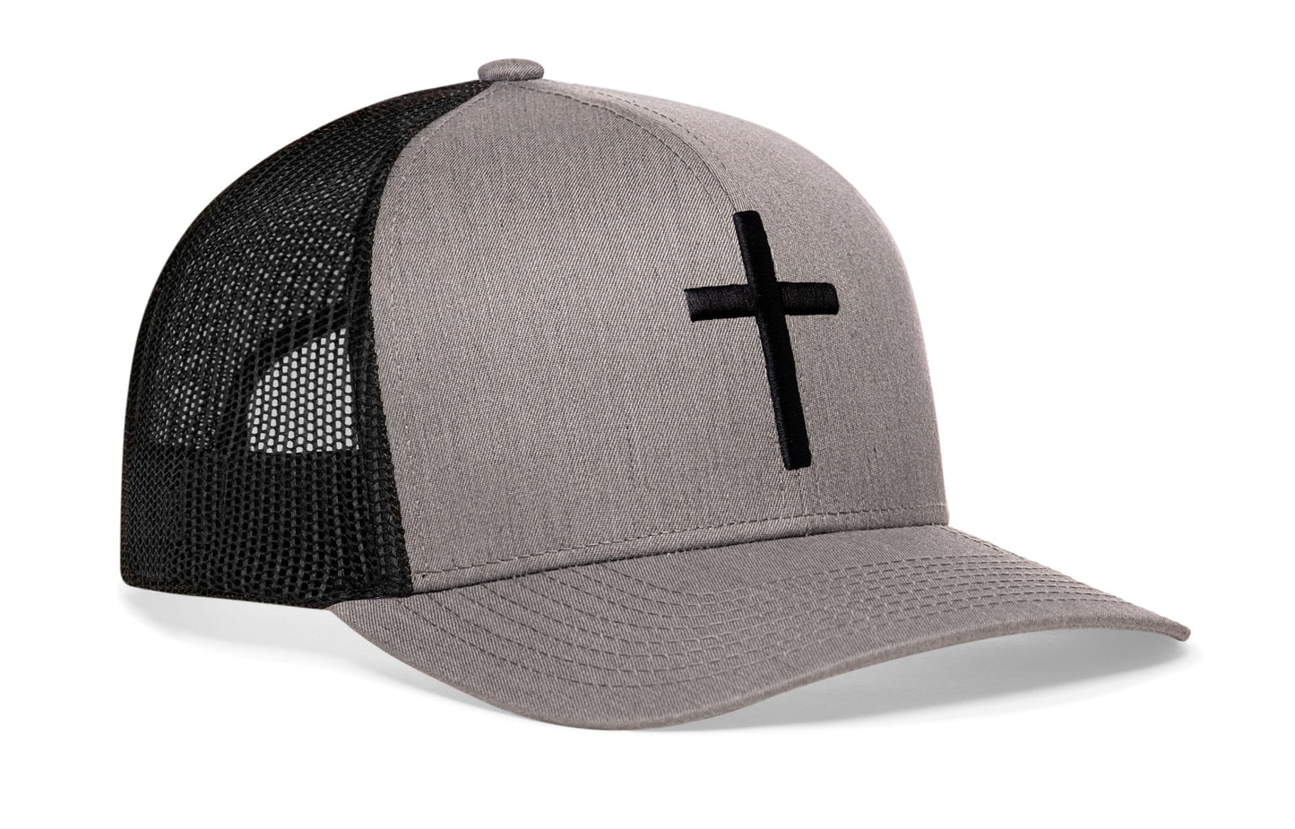 Cross Trucker Hat | Gray Black Christian 3D Puff Snapback