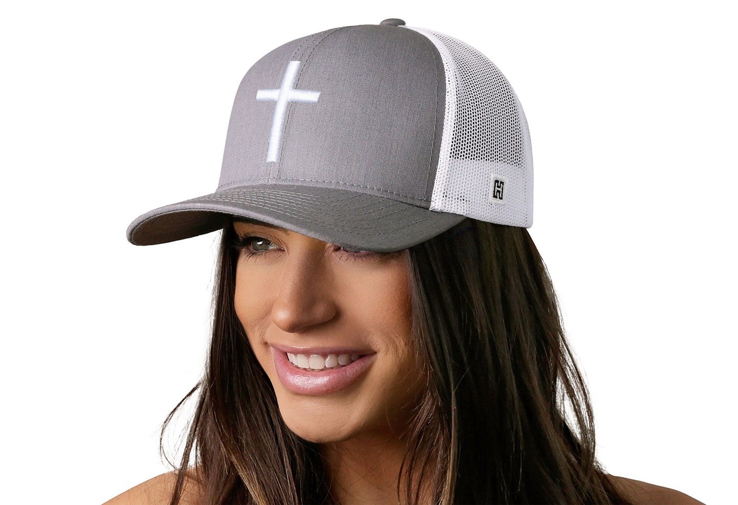 Cross Trucker Hat | Gray White Christian 3D Puff Snapback