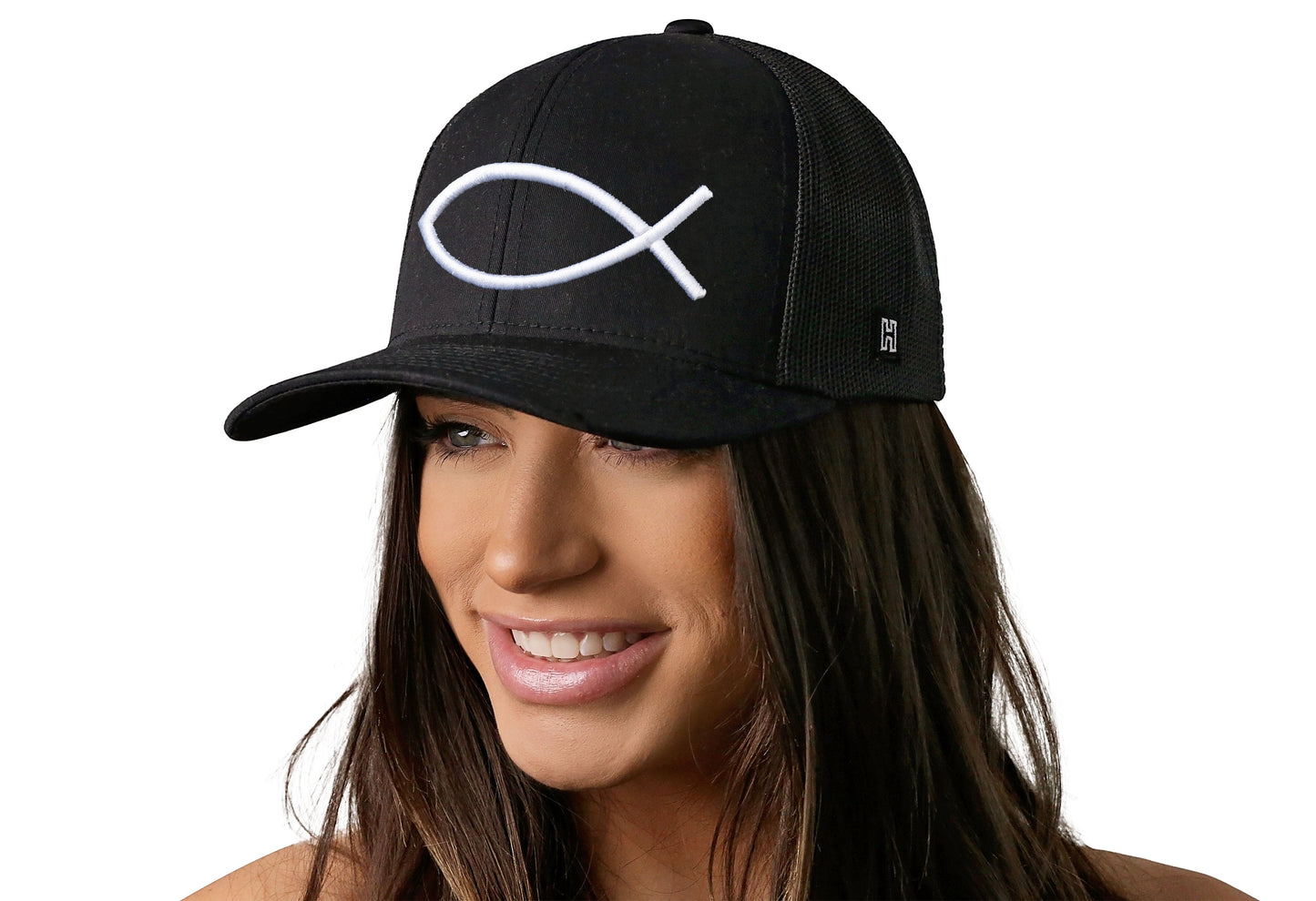 Jesus Fish Trucker Hat | Black Ichthys 3D Puff Snapback