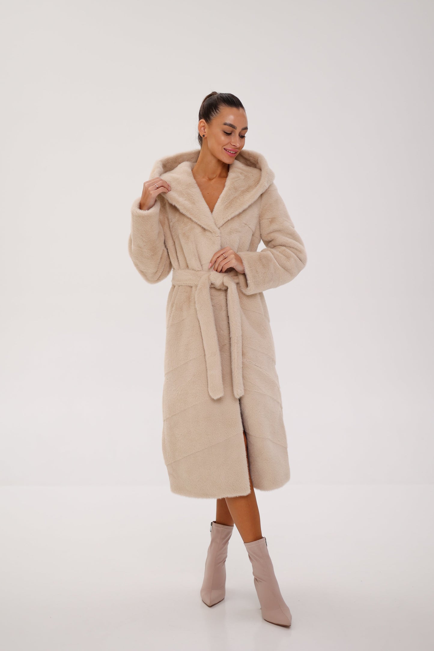 Faux Mink Effect Fur Hooded Coat