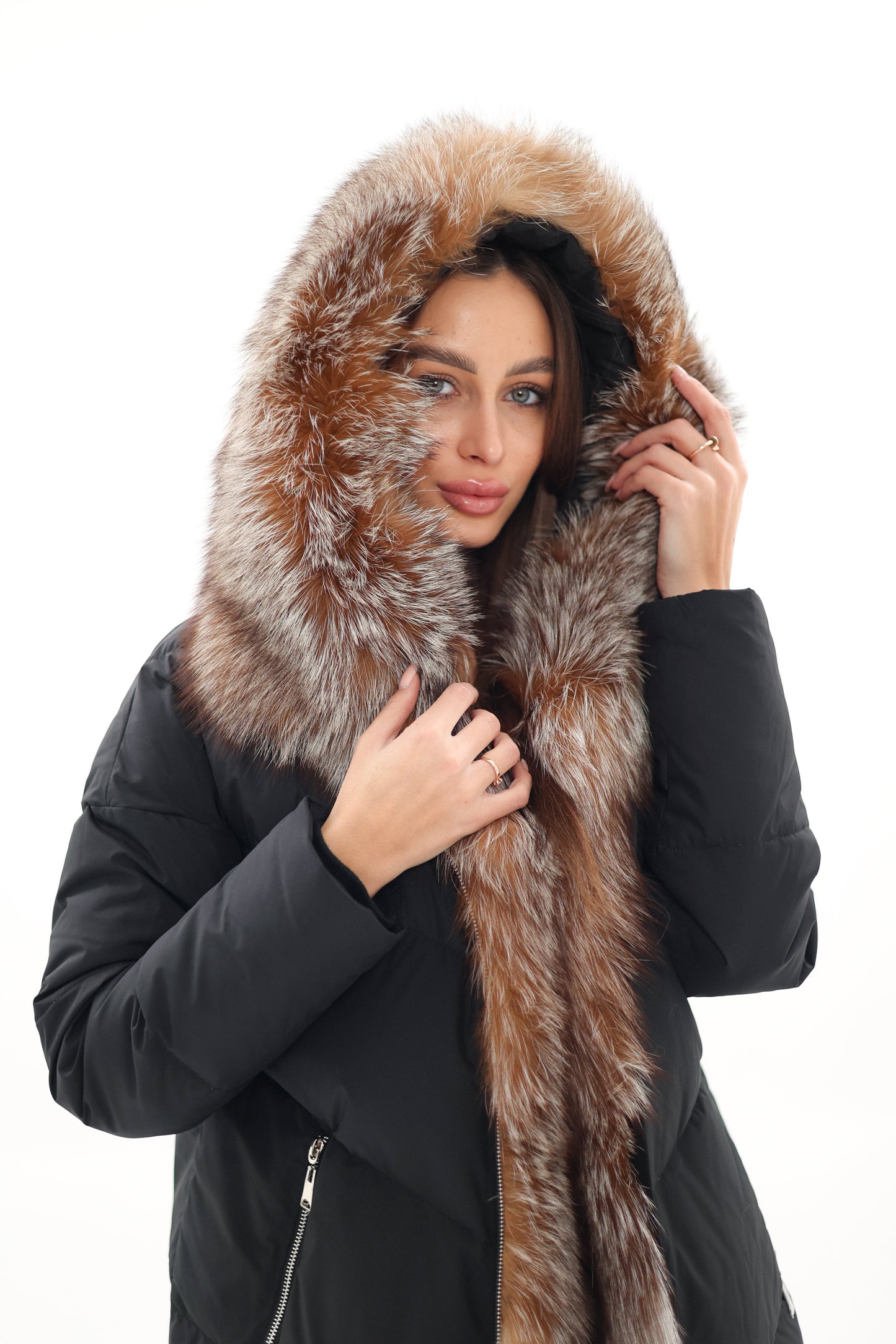 Genuine Silver Fox Fur Down Insulated Parka
