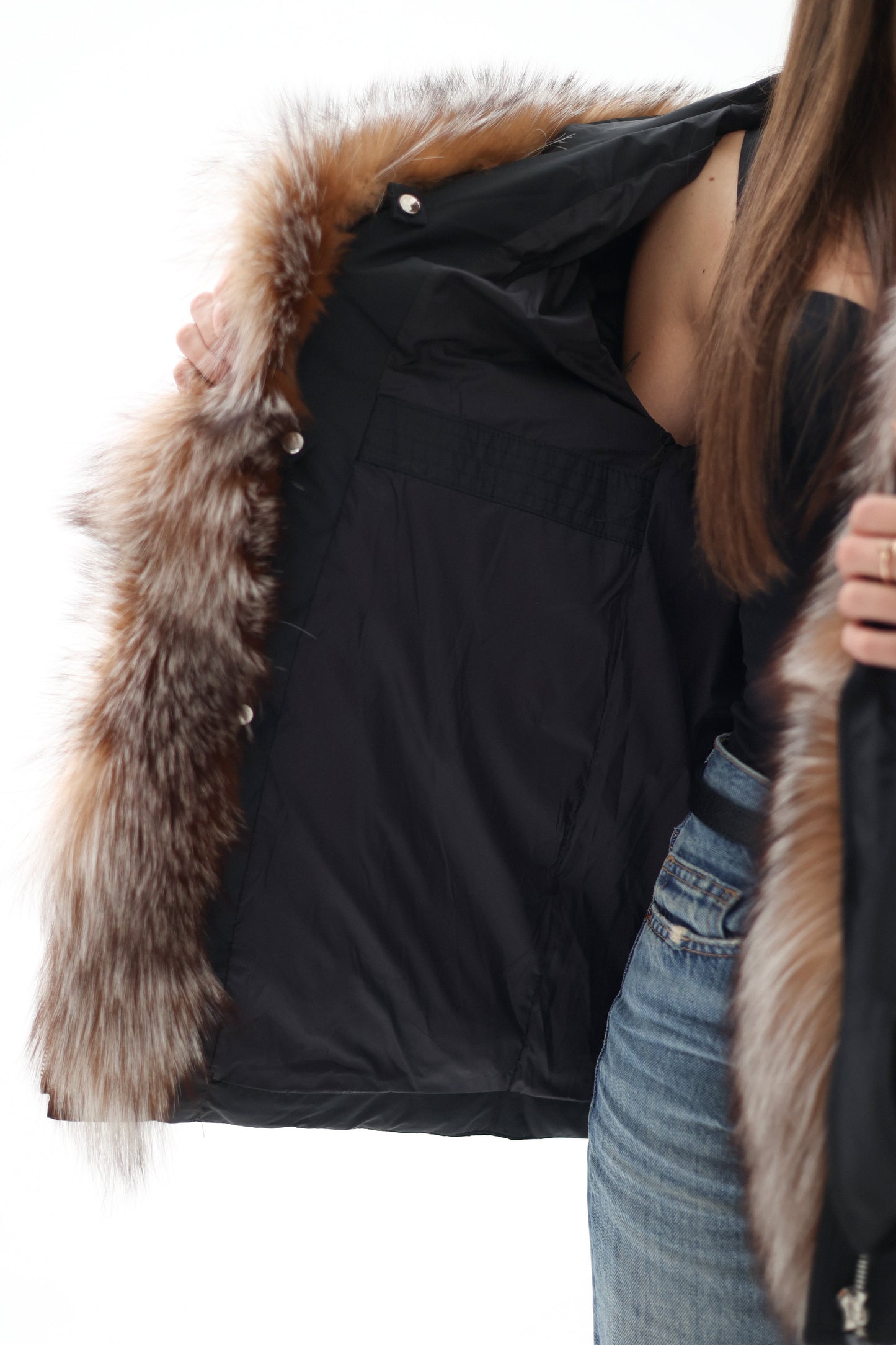 Genuine Silver Fox Fur Down Insulated Parka