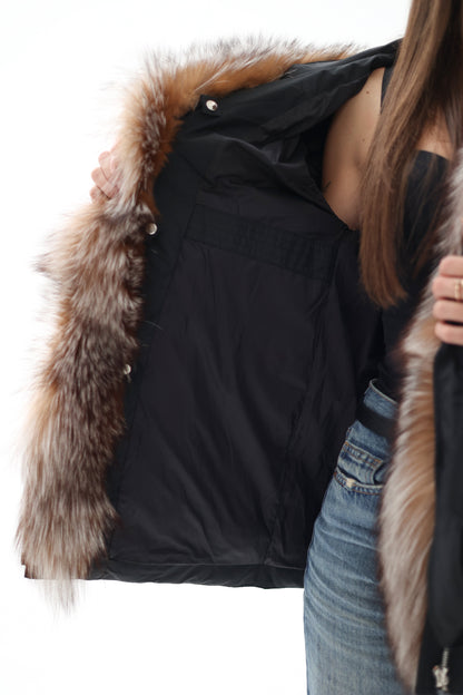 Genuine Silver Fox Fur Down Insulated Parka