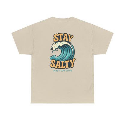 Stay Salty Unisex Heavy Cotton Tee, Beach Vibes T-Shirt, Casual Summer Wear, Ocean Lover Gift, Surfing Apparel