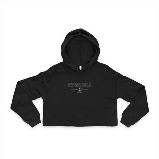 Black Cropped Hoodie for Women, Beverly Hills Trendy Pullover Sweatshirt