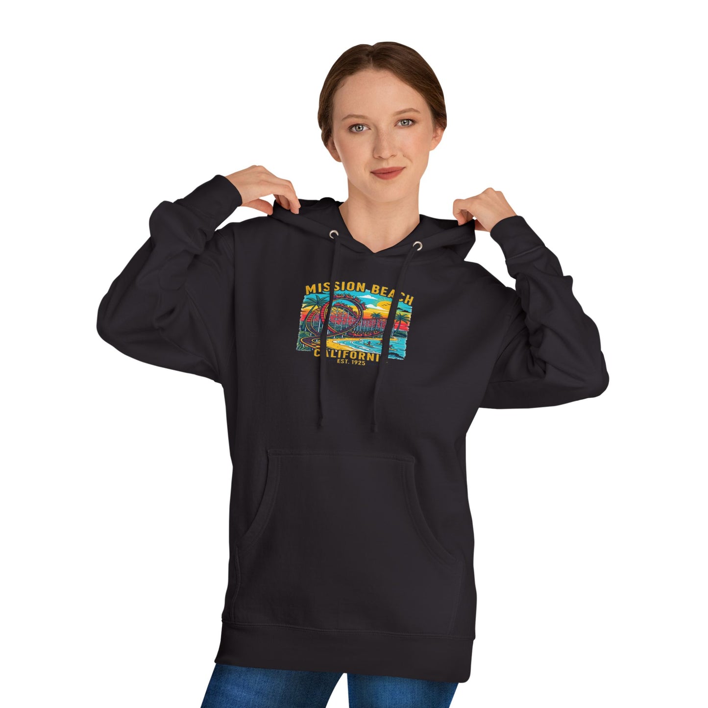 Mission Beach CA Hooded Sweatshirt, Beach Vibes, Casual Wear, Gift for Him/Her