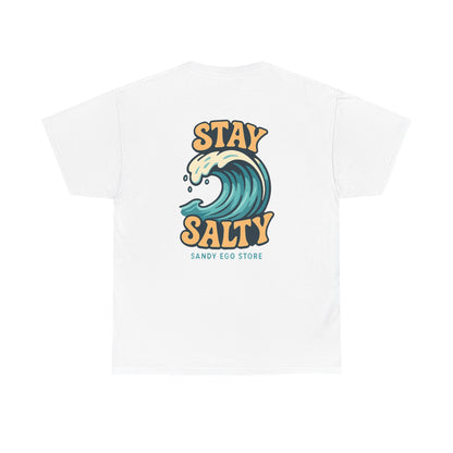 Stay Salty Unisex Heavy Cotton Tee, Beach Vibes T-Shirt, Casual Summer Wear, Ocean Lover Gift, Surfing Apparel