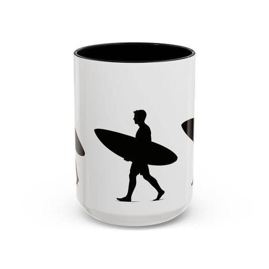 Surfing Silhouette Accent Coffee Mug - Perfect Gift for Beach Lovers, Surfers