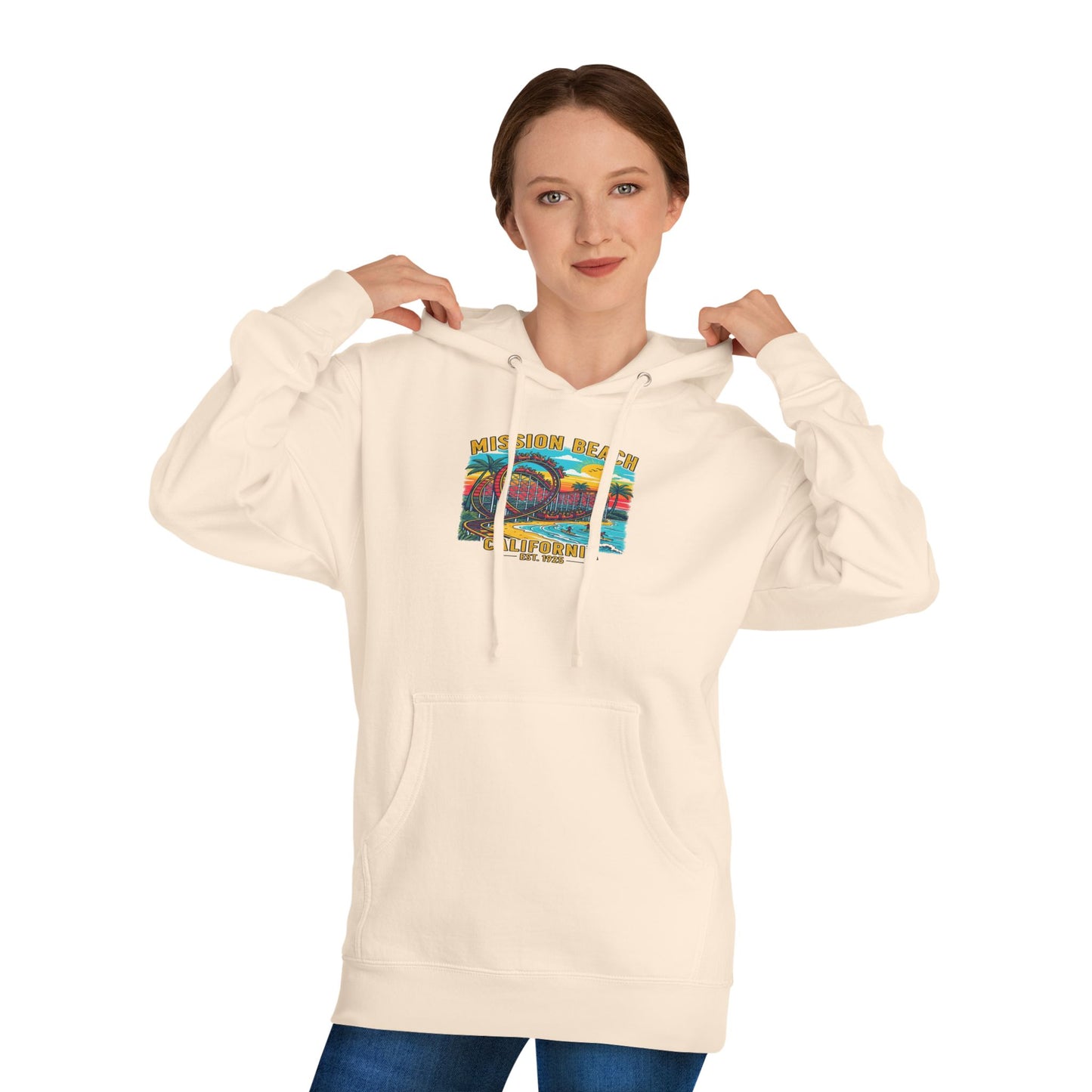 Mission Beach CA Hooded Sweatshirt, Beach Vibes, Casual Wear, Gift for Him/Her