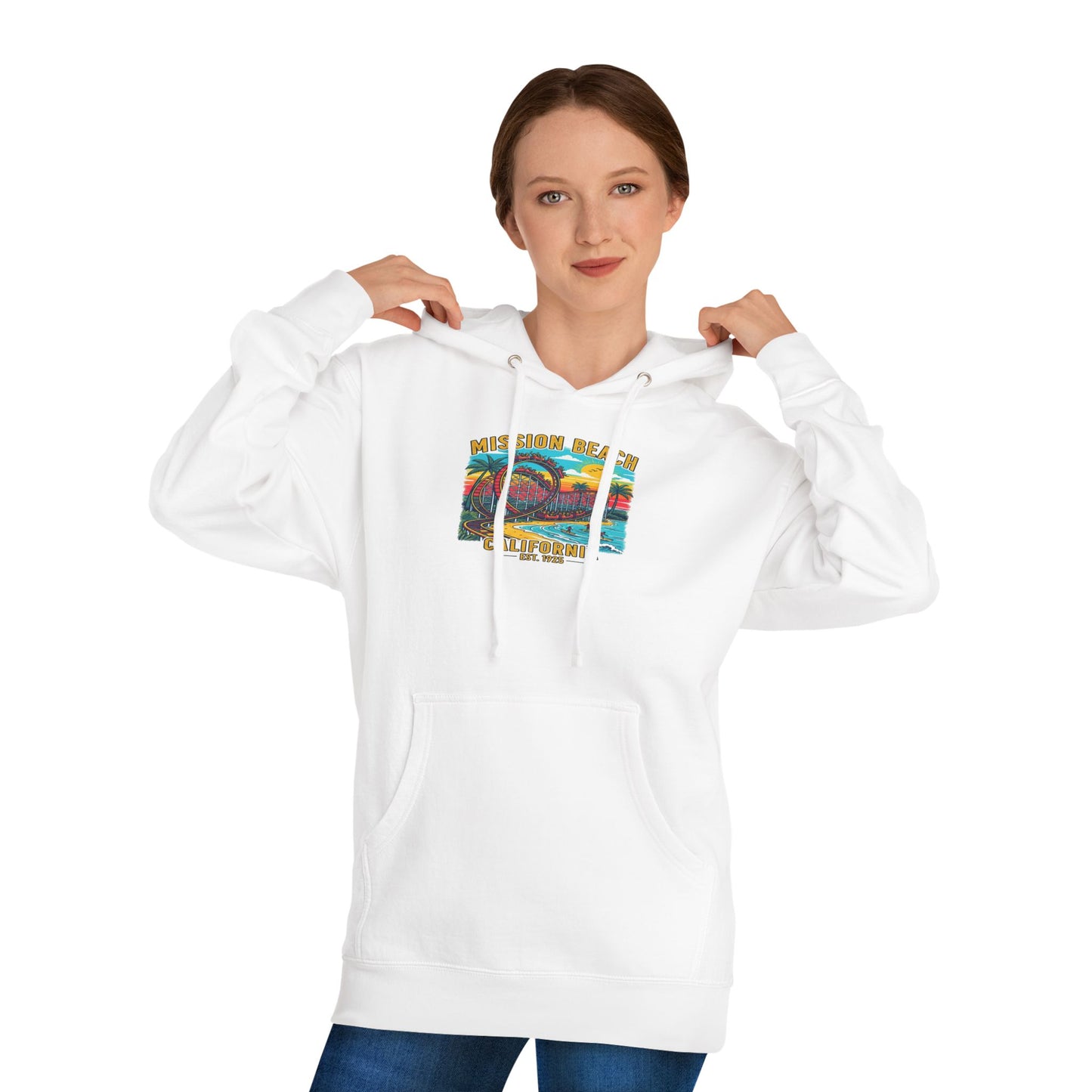 Mission Beach CA Hooded Sweatshirt, Beach Vibes, Casual Wear, Gift for Him/Her