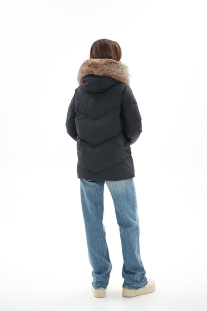Genuine Silver Fox Fur Down Insulated Parka