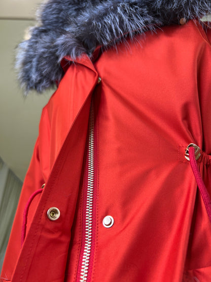 Genuine Silver Fox Fur Rabbit Fur Insulated Parka