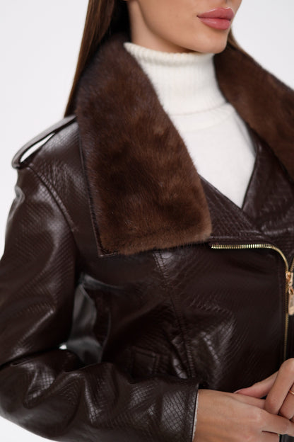 Genuine Mink Fur Embossed Leather Jacket