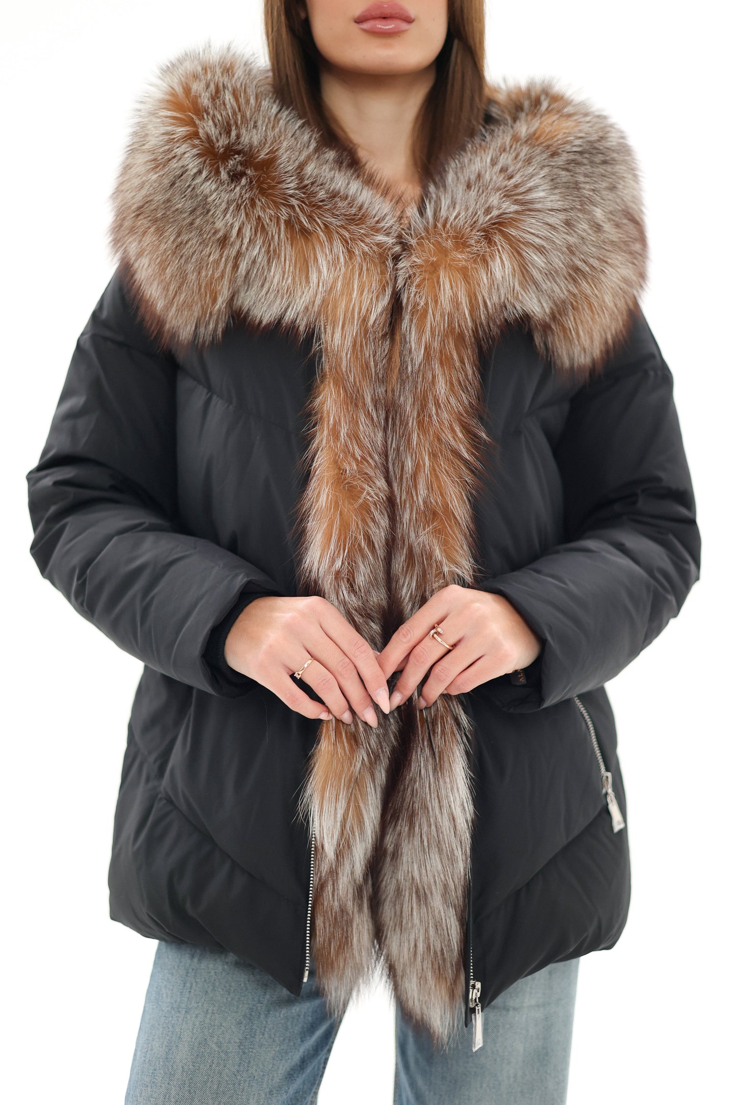 Genuine Silver Fox Fur Down Insulated Parka