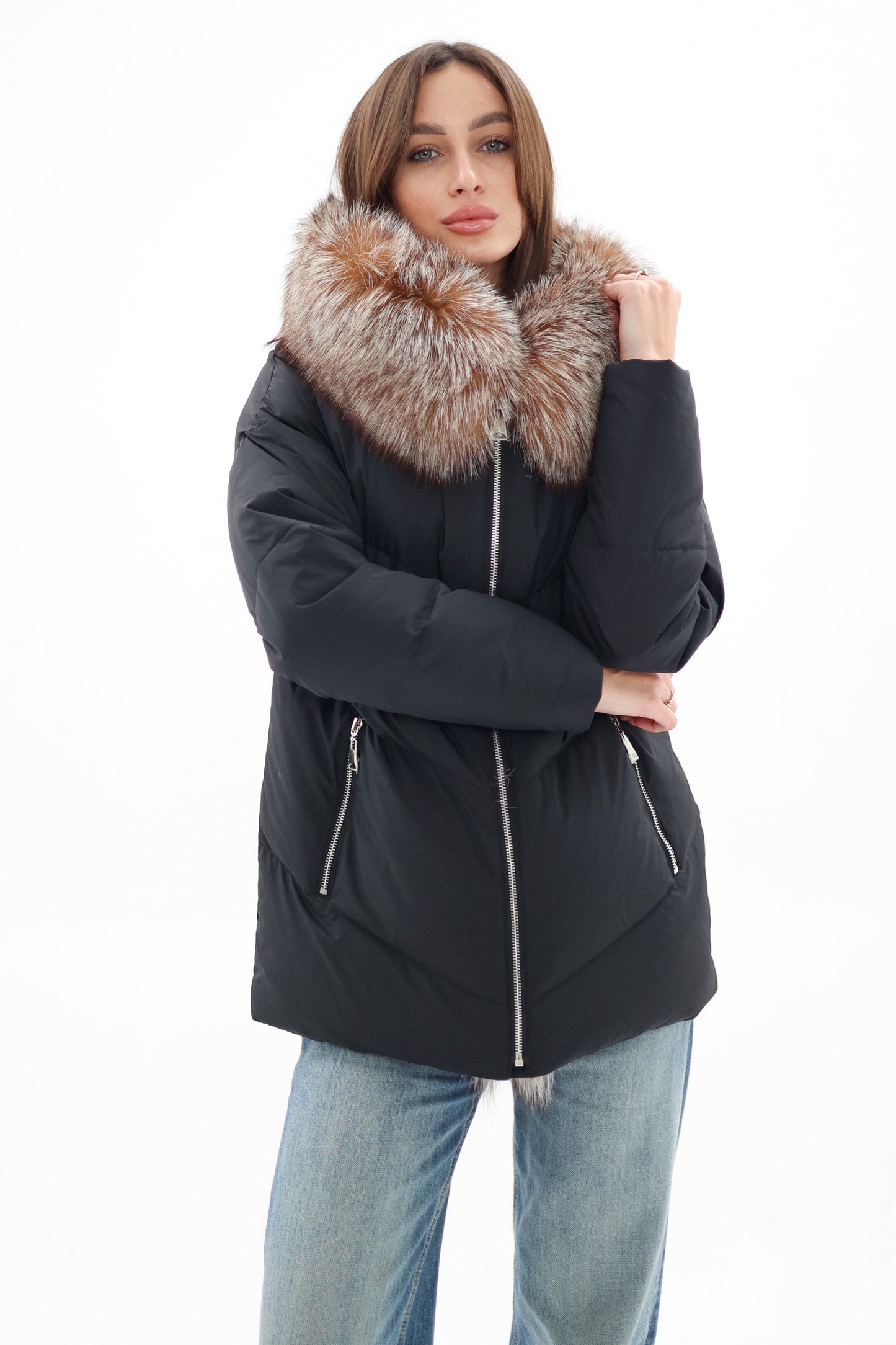 Genuine Silver Fox Fur Down Insulated Parka