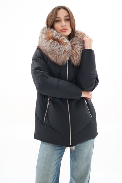 Genuine Silver Fox Fur Down Insulated Parka