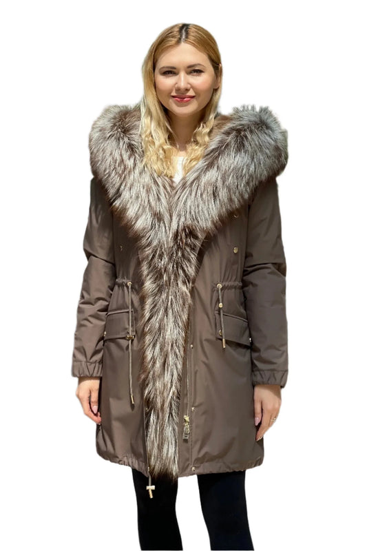Silver Fox Fur Trim Rabbit Fur Insulated Parka