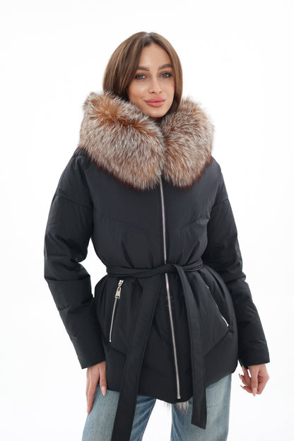 Genuine Silver Fox Fur Down Insulated Parka