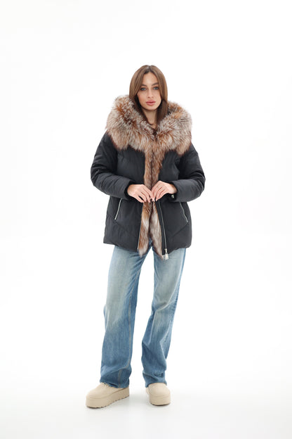Genuine Silver Fox Fur Down Insulated Parka