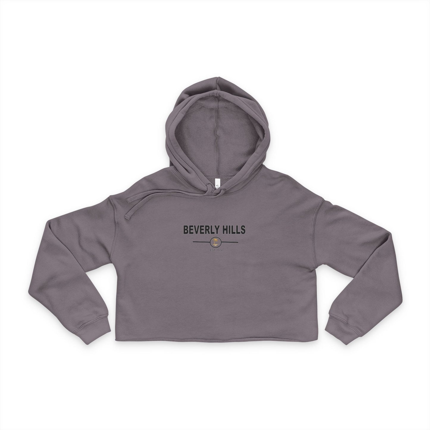 Black Cropped Hoodie for Women, Beverly Hills Trendy Pullover Sweatshirt