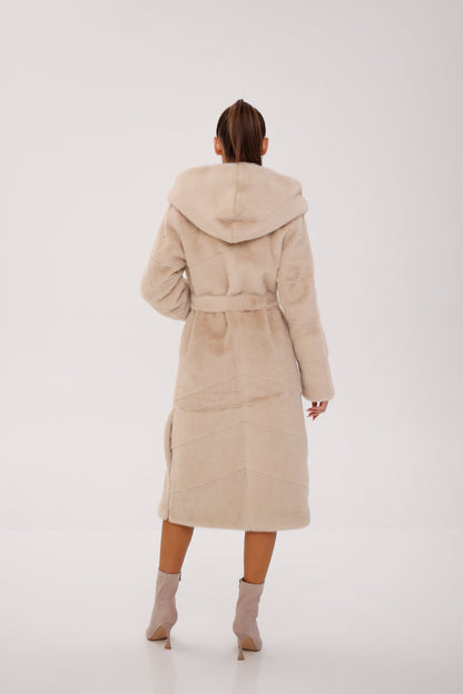Faux Mink Effect Fur Hooded Coat