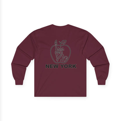 New York Apple Long Sleeve Tee, Unisex Cotton Shirt, NYC Apparel, Casual Wear, Gift for Travelers, Vintage Style