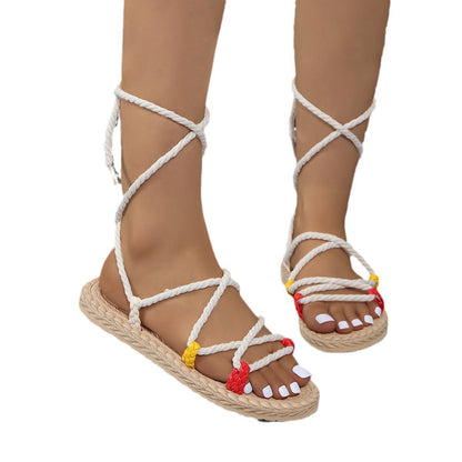 Women's Sandals Ankle Ring Bandage Cloth Thick Bottom European And American