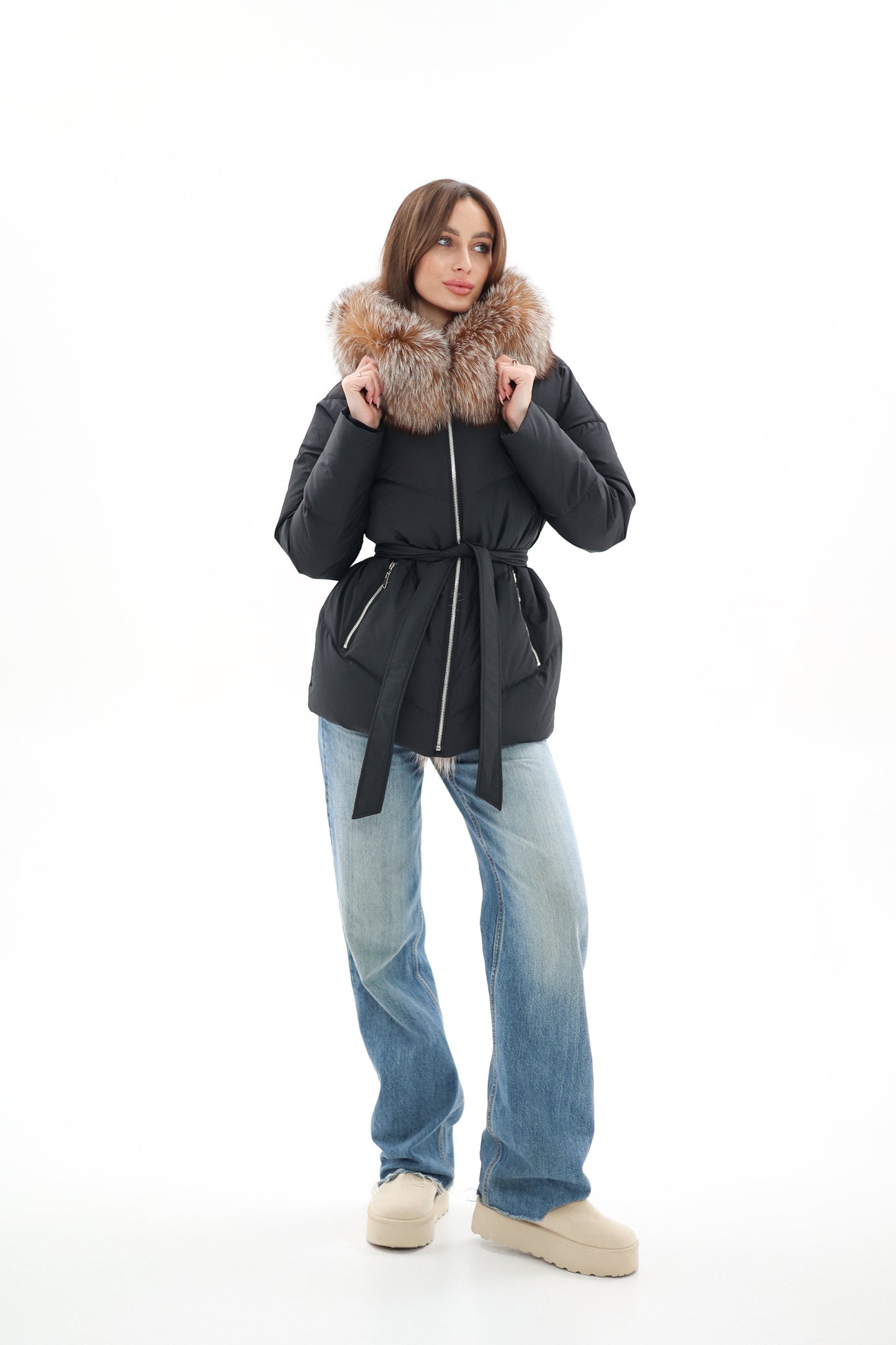 Genuine Silver Fox Fur Down Insulated Parka