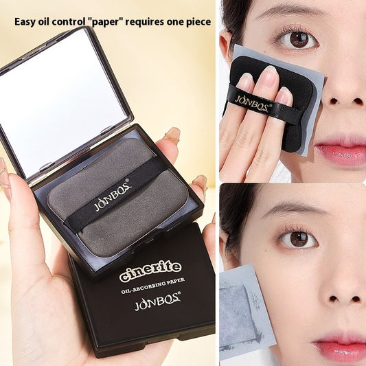 Portable Cleaning Oil-absorbing Sheets With Powder Puff Facial Oily Skin Refreshing Oil Removing Bamboo Charcoal Oil Control