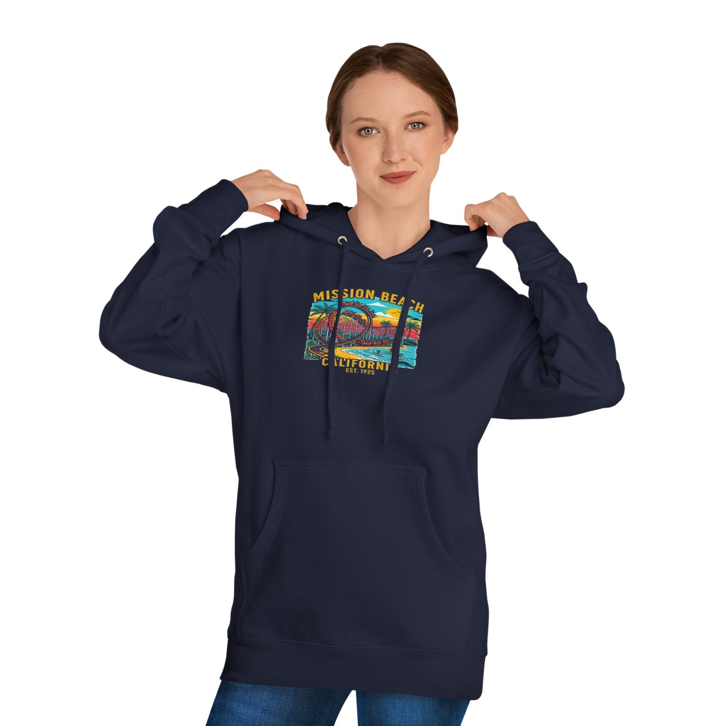 Mission Beach CA Hooded Sweatshirt, Beach Vibes, Casual Wear, Gift for Him/Her
