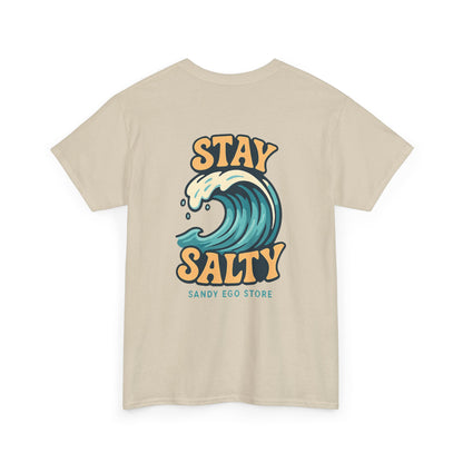 Stay Salty Unisex Heavy Cotton Tee, Beach Vibes T-Shirt, Casual Summer Wear, Ocean Lover Gift, Surfing Apparel