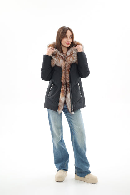Genuine Silver Fox Fur Down Insulated Parka
