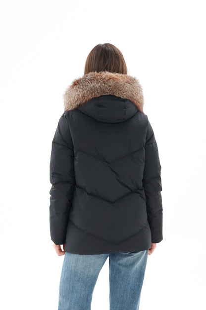 Genuine Silver Fox Fur Down Insulated Parka