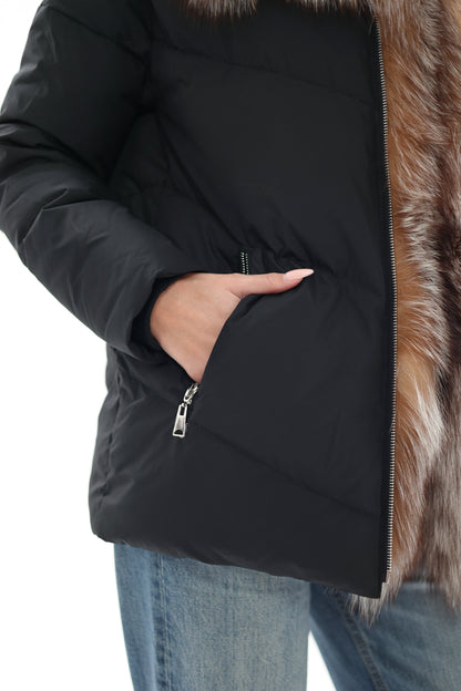 Genuine Silver Fox Fur Down Insulated Parka
