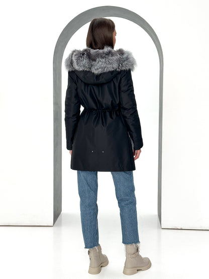 Genuine Silver Fox Fur Rabbit Fur Insulated Parka
